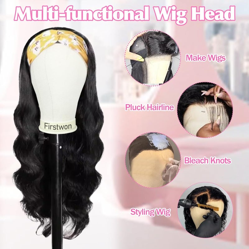 Firstwon 22 Inch Wig Head Canvas Block Mannequin Head for Hair Styling Practice Display Wig Making Tipod Stand with T Pins Set. - Image 4